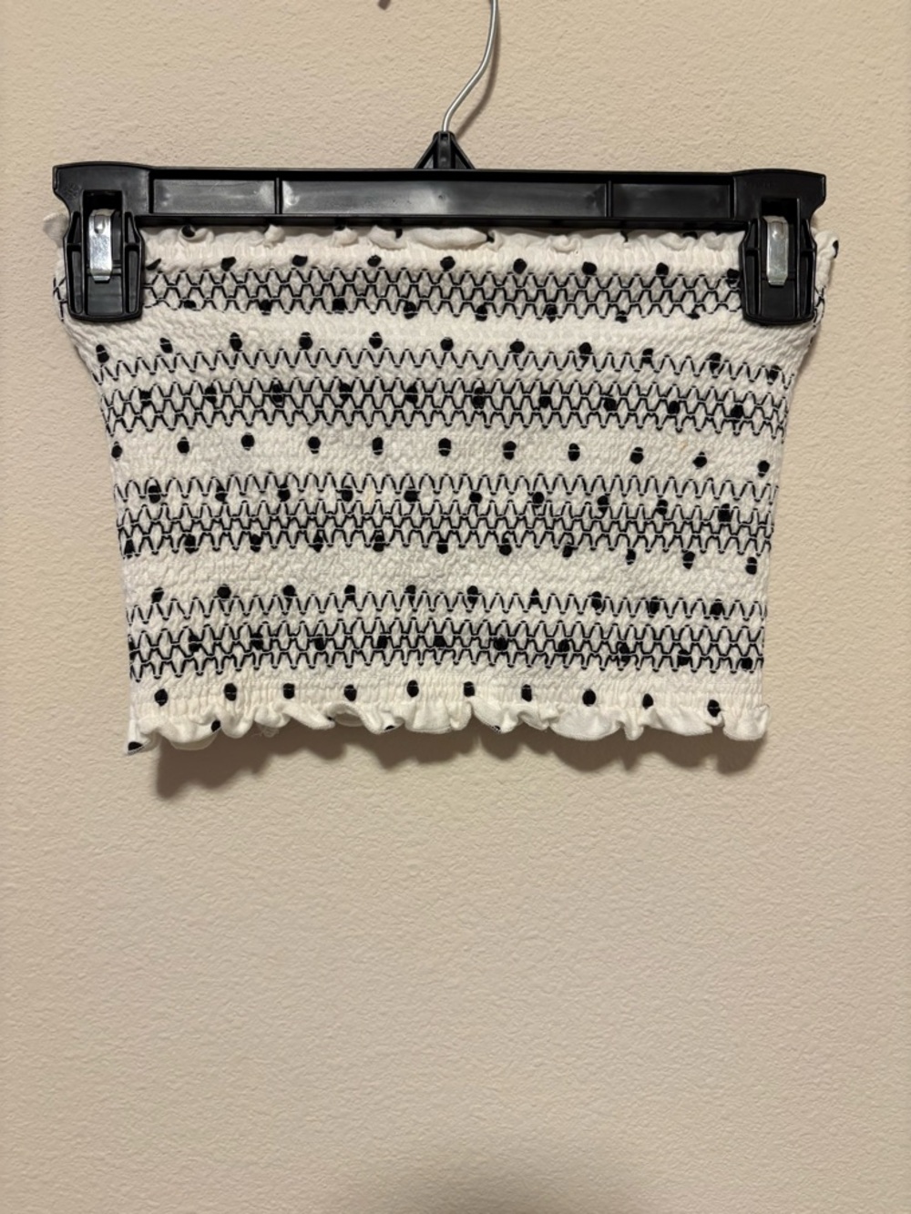 PacSun White Smocked Tube Crop Top with Black Stitching